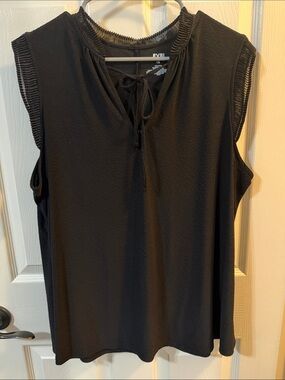 EVRI Women’s Plus Black Sleeveless Top Tie-Front Top with Pleated Trim